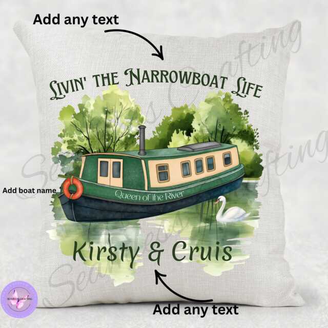 Personalised Narrowboat Cushion Custom Canal Boat Pillow, Linen Canvas - image 1