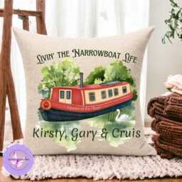 Personalised Narrowboat Cushion Custom Canal Boat Pillow, Linen Canvas - thumbnail 4
