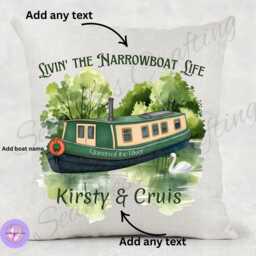 Personalised Narrowboat Cushion Custom Canal Boat Pillow, Linen Canvas - thumbnail 1