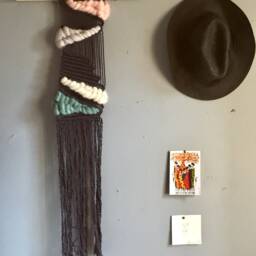 "Woven Macrame Wall Hanging - Raw Wool Weaving Organic Hand Dyed Art Bohemian Decor ""Sky" - thumbnail 2