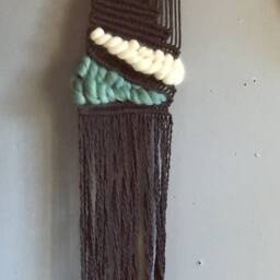 "Woven Macrame Wall Hanging - Raw Wool Weaving Organic Hand Dyed Art Bohemian Decor ""Sky" - thumbnail 3