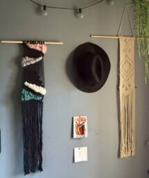 "Woven Macrame Wall Hanging - Raw Wool Weaving Organic Hand Dyed Art Bohemian Decor ""Sky" - thumbnail 1