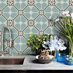 Quadrostyle Kitchen & Bathroom Vinyl Tile Sticker Splash Back - Removable Wall Decal Samsara Celadon Peel & Stick Wallpaper - thumbnail 1