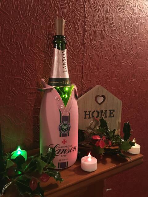 Lanson Champagne Bottle, With Wimbledon Jacket & Led Lights, Bar Night Light, Ideal Gift, Kitchen Mancave Decorations