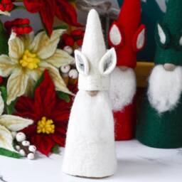 Felt White-Coloured Gnome Tree Topper, Christmas Made From Wool - thumbnail 2
