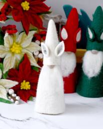 Felt White-Coloured Gnome Tree Topper, Christmas Made From Wool