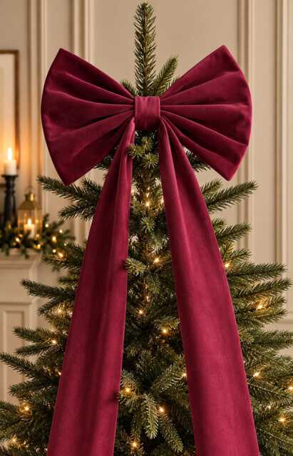 Luxury Handmade Burgundy Velvet Christmas Tree Topper With Long Tails - image 1