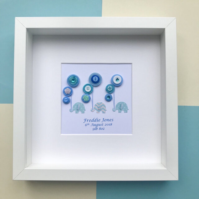 New Baby Personalised Gift, Newborn Boy Blue Elephant Nursery Decor, Birth Details Wall Art, Christening Keepsake - image 1
