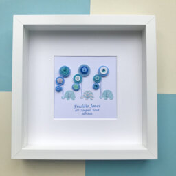 New Baby Personalised Gift, Newborn Boy Blue Elephant Nursery Decor, Birth Details Wall Art, Christening Keepsake - thumbnail 1