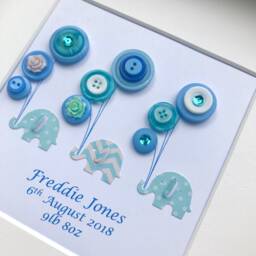 New Baby Personalised Gift, Newborn Boy Blue Elephant Nursery Decor, Birth Details Wall Art, Christening Keepsake - thumbnail 2