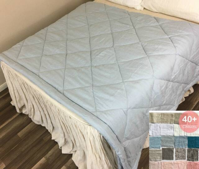Linen Diamond Comforter Quilt, Shaped Quilted Duvet With Natural Linen Shell, 40+ Fabric Choice, All Sizes - image 1