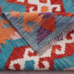 2'8x9'6 Ft Afghan Kilim Runner Rug, Geometric Flatweave Handmade Wool Modern Blue Hallway Kitchen - thumbnail 4