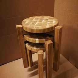 Trio-2 = 1Pcs Stool Solid Wood Oak End Grain Top - thumbnail 3