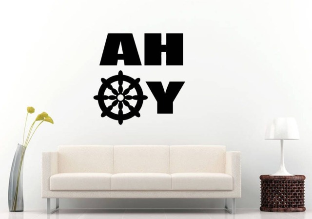 Ahoy Boys Kids Room Sailing Boat Yacht Ship Steering Wheel Wall Sticker Decal Vinyl Mural Decor Art L2325 - image 1