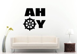 Ahoy Boys Kids Room Sailing Boat Yacht Ship Steering Wheel Wall Sticker Decal Vinyl Mural Decor Art L2325 - thumbnail 1