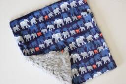 Dream Lovie. Security Blanket. Personalized Lovey. Faux Fur Blue Elephant Herd. Mini Baby Minky Shower Gift - thumbnail 1