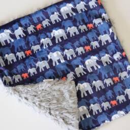 Dream Lovie. Security Blanket. Personalized Lovey. Faux Fur Blue Elephant Herd. Mini Baby Minky Shower Gift - thumbnail 3