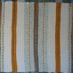 Grey Wheat Blanket, Crocheted Golden Tones, Farmhouse Style Cottage Cozy Easy Living Stripes, Afghan Warmer - thumbnail 3