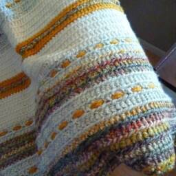Grey Wheat Blanket, Crocheted Golden Tones, Farmhouse Style Cottage Cozy Easy Living Stripes, Afghan Warmer - thumbnail 2