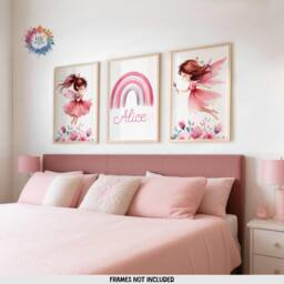 Pink Fairy Personalised Prints - Set Of 3 - Baby Girls Room Decor Nursery Wall Art Girl Bedroom Toddler Picture - thumbnail 1