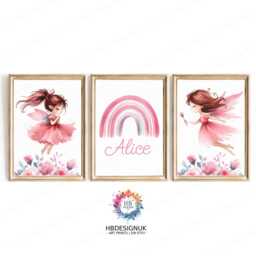 Pink Fairy Personalised Prints - Set Of 3 - Baby Girls Room Decor Nursery Wall Art Girl Bedroom Toddler Picture - thumbnail 2