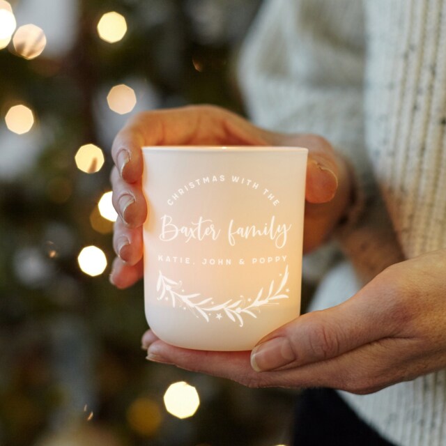 Personalised Family Christmas Tealight Holder Engraved Candle Decoration - image 1