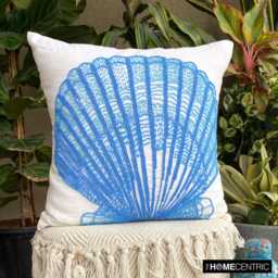 Blue Beaded Sea Creatures Pattern, Cotton Linen, Beach Style Throw Pillow Cover - Oyster Bay - thumbnail 3