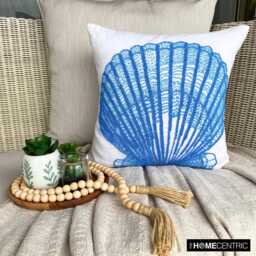 Blue Beaded Sea Creatures Pattern, Cotton Linen, Beach Style Throw Pillow Cover - Oyster Bay - thumbnail 2