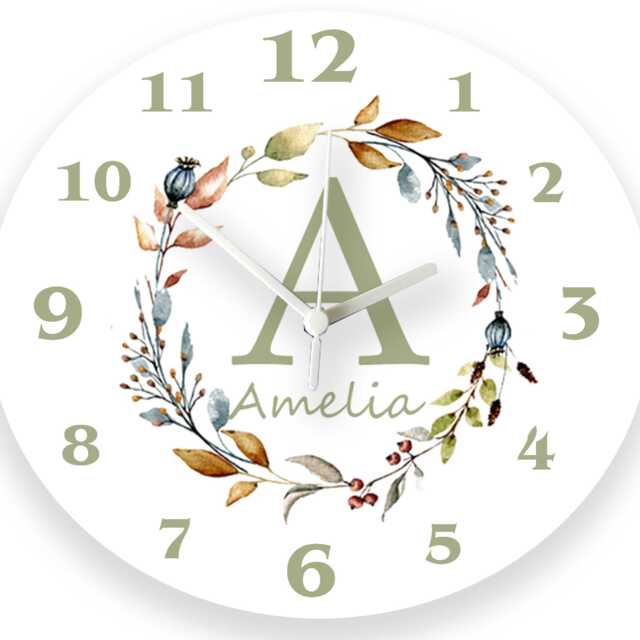 Personalised Autumn Wreath Clock Silent Nursery Decor, Baby Girl Room - image 1
