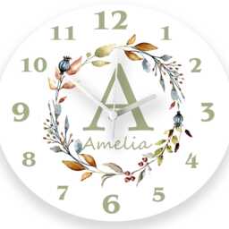 Personalised Autumn Wreath Clock Silent Nursery Decor, Baby Girl Room - thumbnail 1