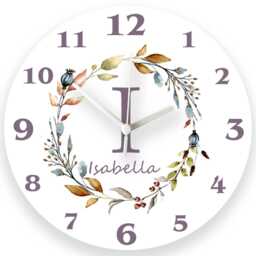 Personalised Autumn Wreath Clock Silent Nursery Decor, Baby Girl Room - thumbnail 2