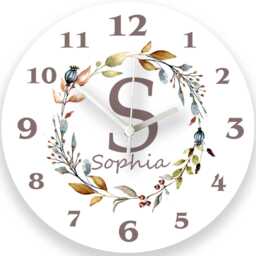 Personalised Autumn Wreath Clock Silent Nursery Decor, Baby Girl Room - thumbnail 3