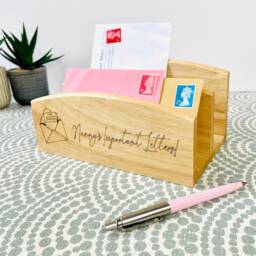 Personalised Wooden Letter Rack, Engraved Home Office Organiser - thumbnail 3