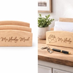 Personalised Wooden Letter Rack, Engraved Home Office Organiser - thumbnail 2