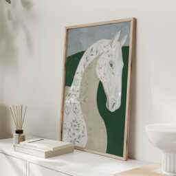White Horse Wall Art, Elegant Equestrian Painting, Botanical Art Print - thumbnail 2