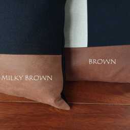 Color Block Faux Leather Pillow Cover - Linen & Black Fabric - thumbnail 4
