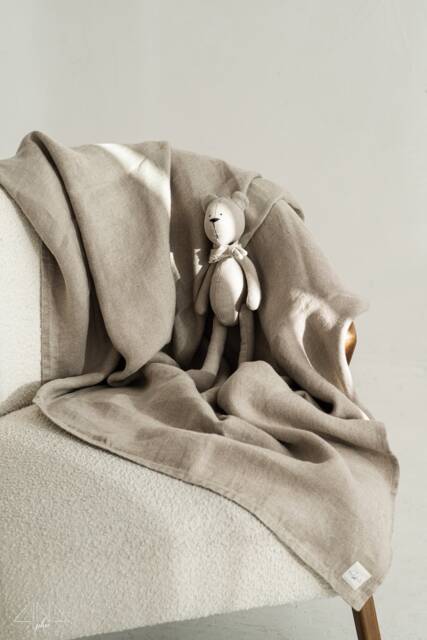 Linen Twill Baby Blanket, Throw Small, Pre-Washed Soft Non-Dyed Natural Product. Gift For Baby. Woven in Italy, Handmade Lithuania - image 1