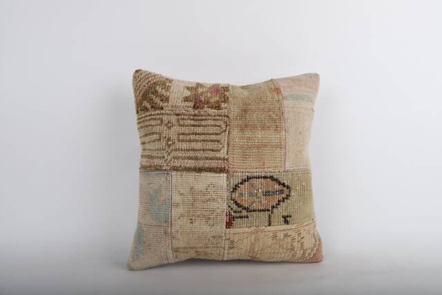 Handwoven Kilim Pillow Cover Vintage Turkish Wool Cushion - 16x16 - image 1