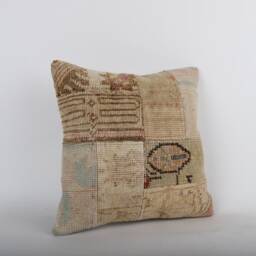 Handwoven Kilim Pillow Cover Vintage Turkish Wool Cushion - 16x16 - thumbnail 2