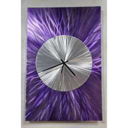 Modern Abstract Metal Artwork Clock. Purple & Silver - thumbnail 4