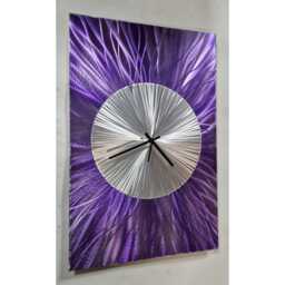 Modern Abstract Metal Artwork Clock. Purple & Silver - thumbnail 2