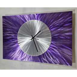 Modern Abstract Metal Artwork Clock. Purple & Silver - thumbnail 3