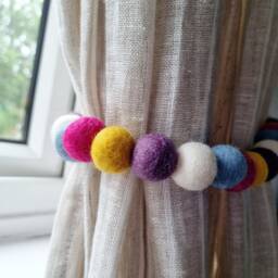 Summer Rainbow Curtain Felt Ball Pom Tie Backs - thumbnail 3
