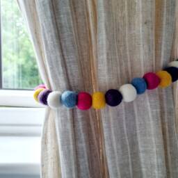 Summer Rainbow Curtain Felt Ball Pom Tie Backs - thumbnail 2