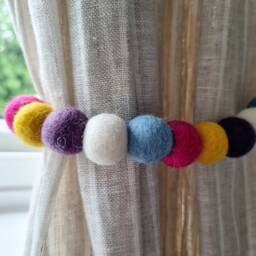 Summer Rainbow Curtain Felt Ball Pom Tie Backs