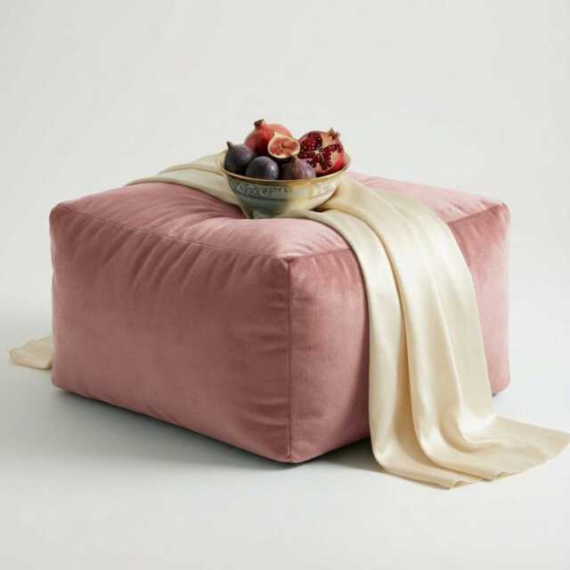 Rose Pink Plush Velvet Ottoman Pouf Rectangle Beanbag Footstool - image 1