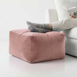 Rose Pink Plush Velvet Ottoman Pouf Rectangle Beanbag Footstool - thumbnail 2