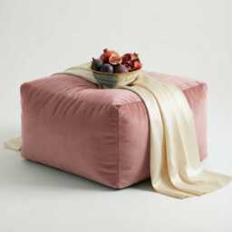 Rose Pink Plush Velvet Ottoman Pouf Rectangle Beanbag Footstool - thumbnail 1