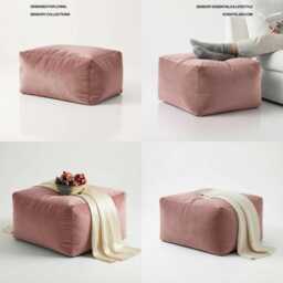 Rose Pink Plush Velvet Ottoman Pouf Rectangle Beanbag Footstool - thumbnail 3