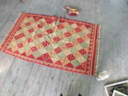 "Turkish Kilim Rug, Diamond Design Traditional Red Handwoven 3'4""x5' 10"